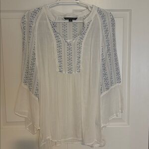 Zac & Rachel White Blouse with Blue Patterns